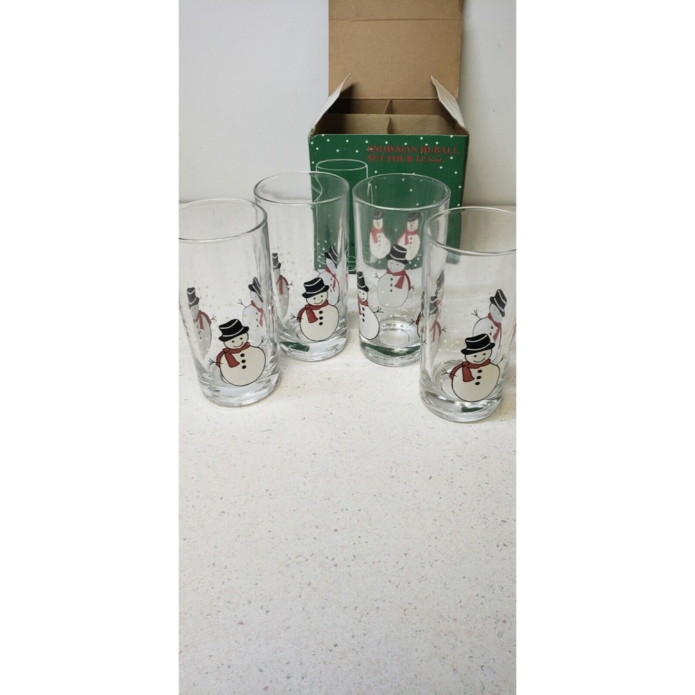 HAPPY SNOWMAN Hi-Ball Glass set of 4 (11.5 Oz) New - No Chips With Box